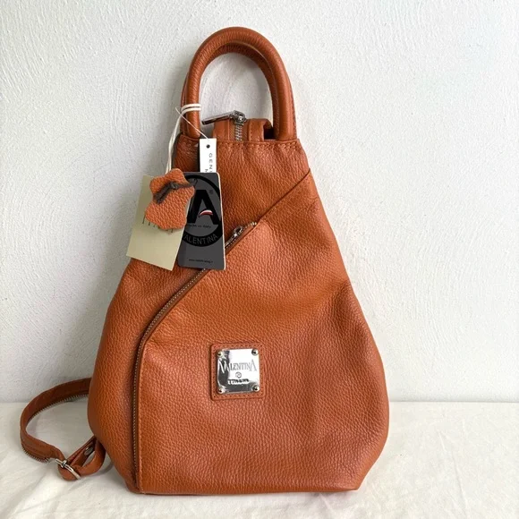 VALENTINA Made In Italy Pebbled Leather Convertible Backpack NEW W TAGS - Picture 1 of 16